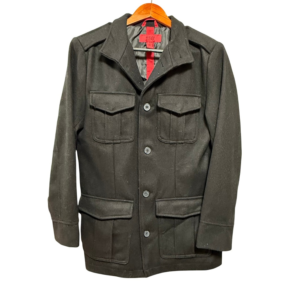 Alfani Fitted Wool Blend Black Military Jacket Coat Men Size Small